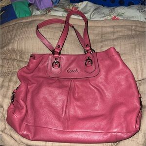 Coach Ashley Tote Pink Salmon Leather Handbag